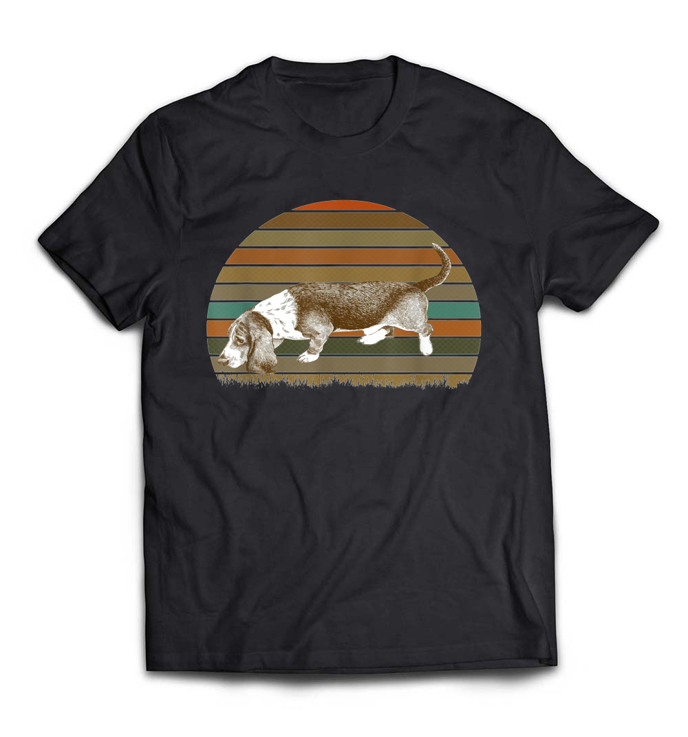 Vintage Retro Sunset Basset Hound T-Shirt: Celebrate Your Love for Basset Hounds